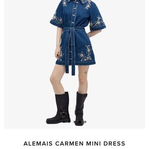 Alemais Blue Denim Carmen Mini Dress with Cream Embroidery spring 24/25